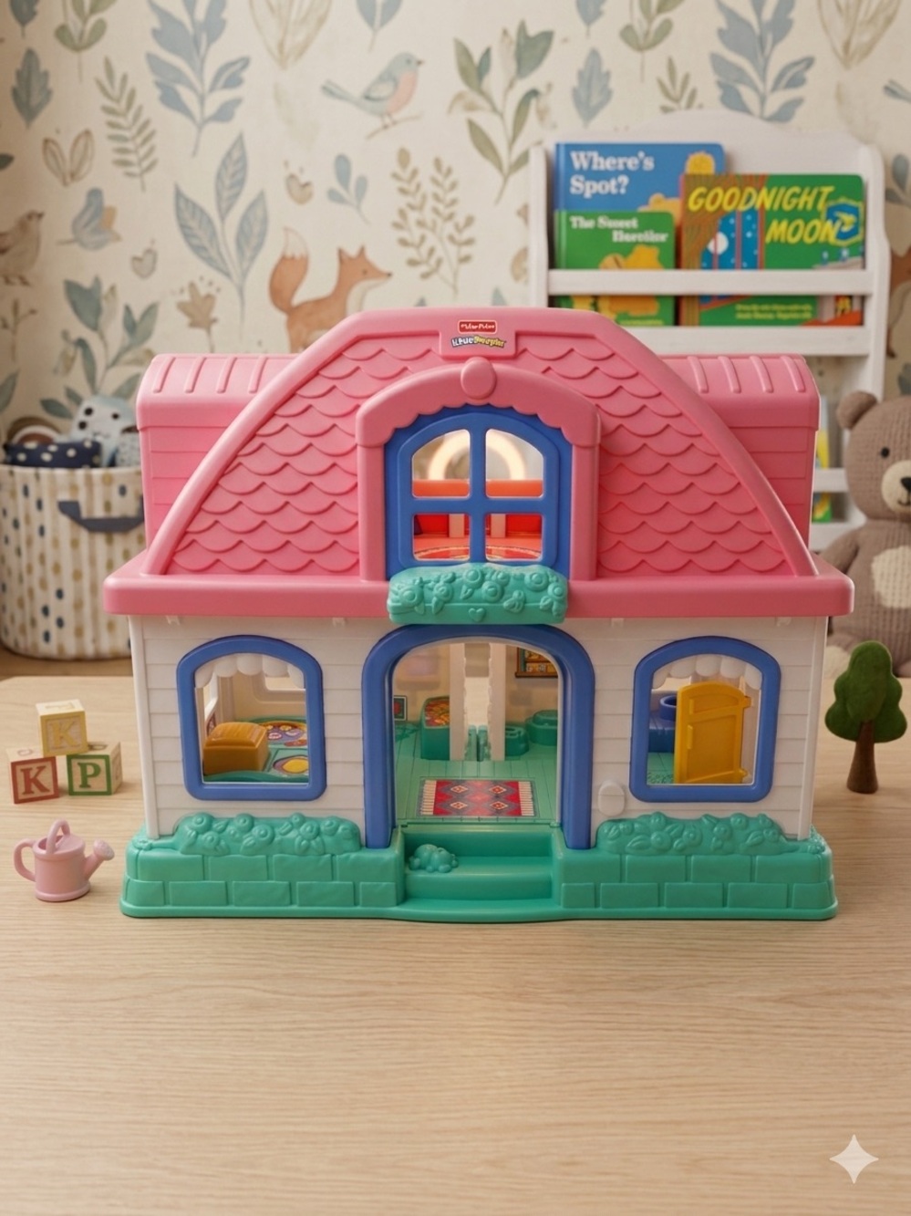 Fisher-Price Pink, Teal & Blue Playhouse Dollhouse 2004 works great